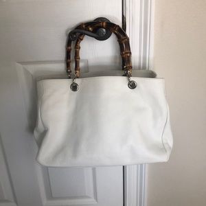 White leather tote